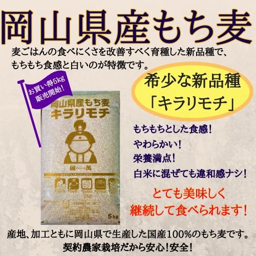 もち麦 令和6年産 キラリもち麦 20kg (5kg×4袋) 岡山県産 国産100% もち麦 もち麦 令和6年産 キラリもち麦 20kg (5kg×4袋) 岡山県産 国産100% もち麦