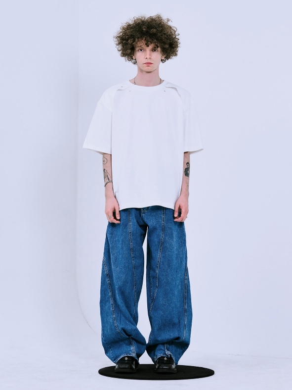 ラメルマメゾン正規品★24SS★4 PEARL HALF-T セール】《UNISEX》Chemical Over-Dye Prime-Over Half Zip T