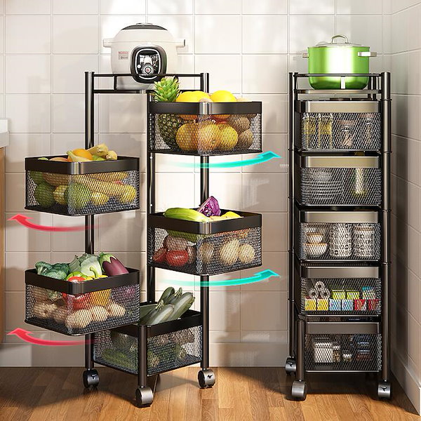 Qoo10] キッチン回転棚床家庭用多機能野菜コーナー