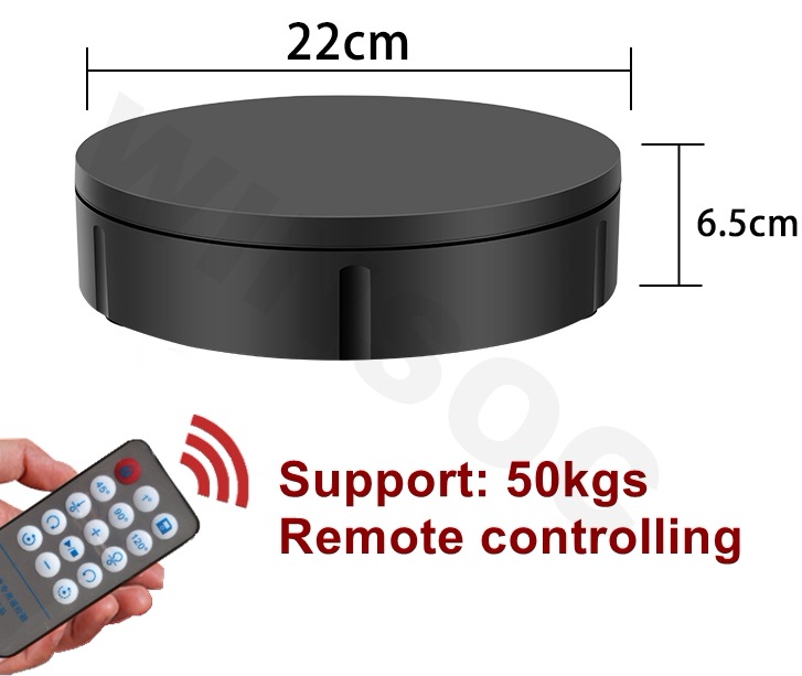 回転式ディスプレイスタンドリモコンD22cm50KG-ロード可能な電気360度回転写真ジュエリーターンテーブルスタンドブラックYS220B