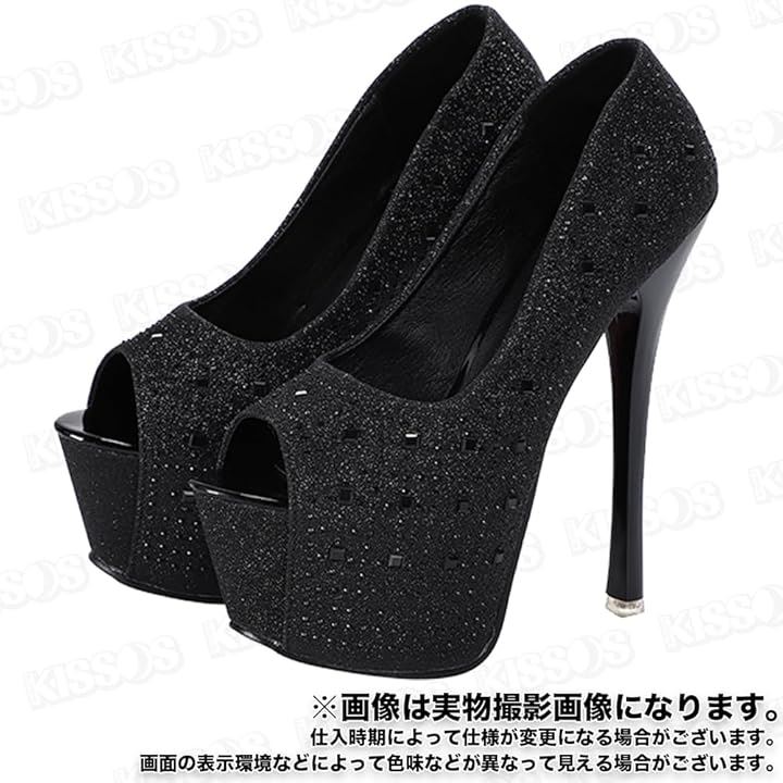 レディース オープントゥ ピンヒール ハイヒール キラキラ スパンコール 16cm キャバ 綺麗 お洒落 パーティー(ブラック, 24.0 cm) レディース オープントゥ ピンヒール ハイヒール キラキラ スパンコール 16cm キャバ 綺麗 お洒落 パーティー(ブラック, 24.0 cm)