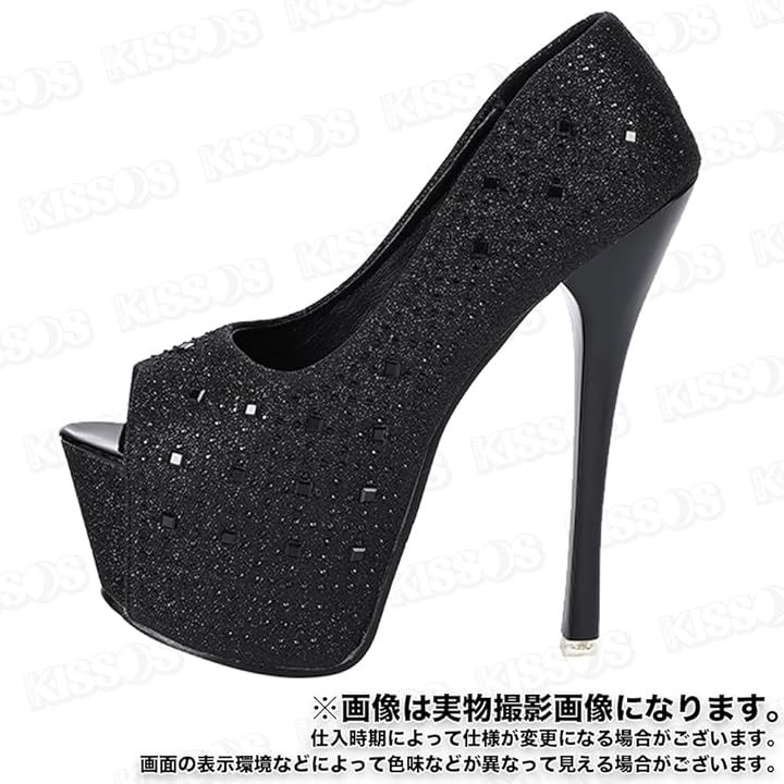 レディース オープントゥ ピンヒール ハイヒール キラキラ スパンコール 16cm キャバ 綺麗 お洒落 パーティー(ブラック, 24.0 cm) レディース オープントゥ ピンヒール ハイヒール キラキラ スパンコール 16cm キャバ 綺麗 お洒落 パーティー(ブラック, 24.0 cm)