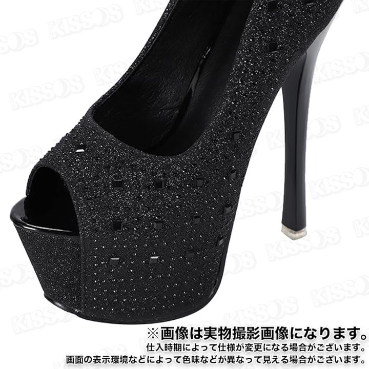 レディース オープントゥ ピンヒール ハイヒール キラキラ スパンコール 16cm キャバ 綺麗 お洒落 パーティー(ブラック, 24.0 cm) レディース オープントゥ ピンヒール ハイヒール キラキラ スパンコール 16cm キャバ 綺麗 お洒落 パーティー(ブラック, 24.0 cm)