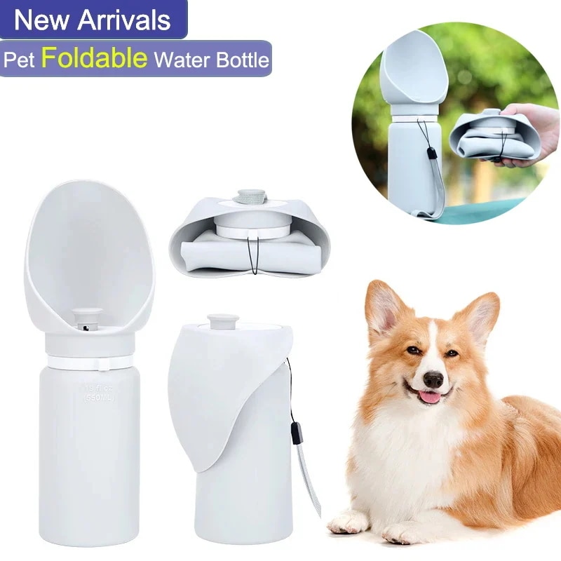 ペット用折りたたみ式ウォーターボトル 屋外ウォーキングマグ 旅行用カップ 水ディスペンサー 子犬と猫用の用品 550ml