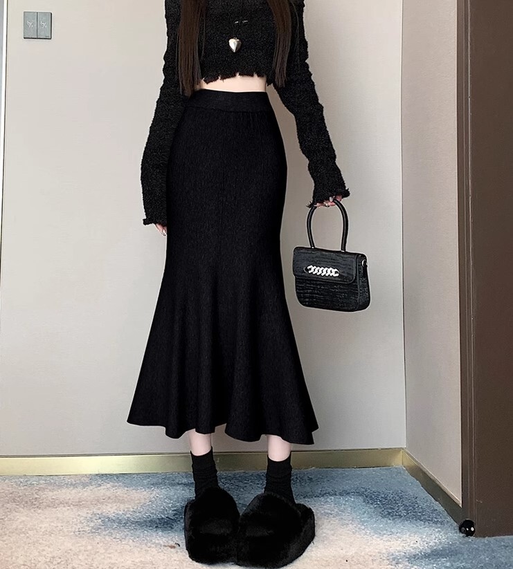 ワンステップ スカート ニットスカート ロング丈 フィッシュテール かわいい 大人可愛い きれいめ カジュアル 大人 上品 おしゃれ お洒落 かっこいい 大人女子 ラブリー キュート ガーリー 個性的