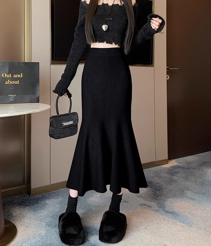 ワンステップ スカート ニットスカート ロング丈 フィッシュテール かわいい 大人可愛い きれいめ カジュアル 大人 上品 おしゃれ お洒落 かっこいい 大人女子 ラブリー キュート ガーリー 個性的