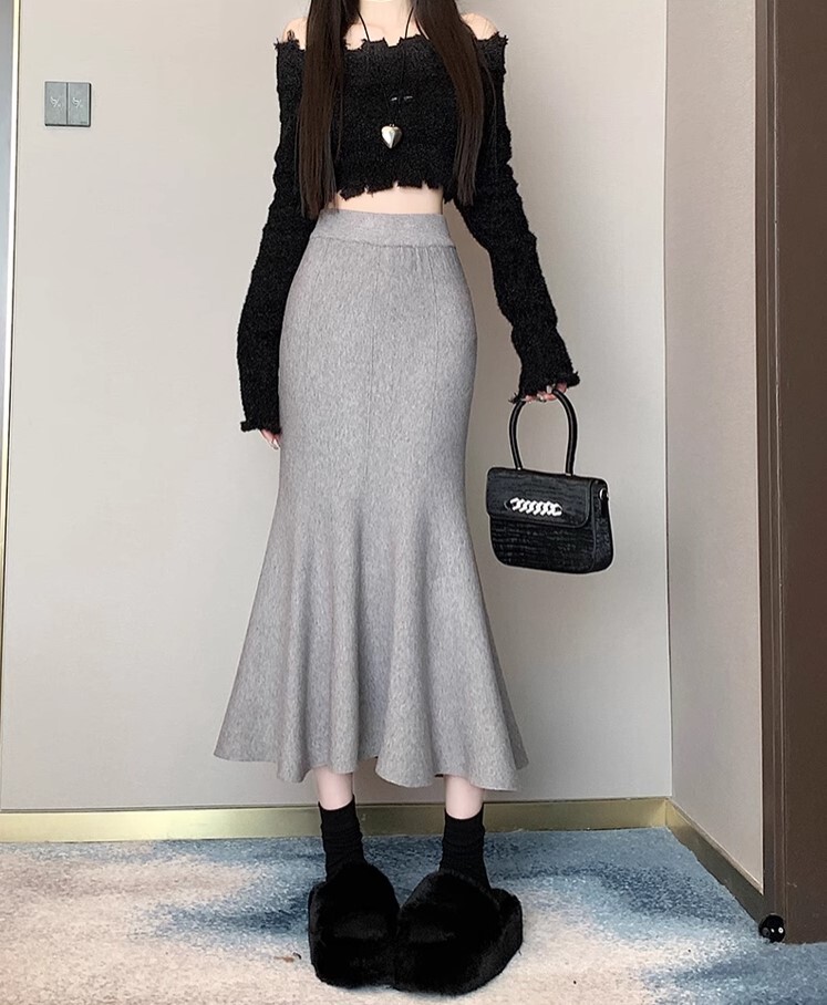 ワンステップ スカート ニットスカート ロング丈 フィッシュテール かわいい 大人可愛い きれいめ カジュアル 大人 上品 おしゃれ お洒落 かっこいい 大人女子 ラブリー キュート ガーリー 個性的
