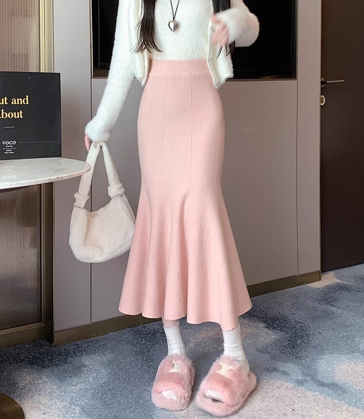 ワンステップ スカート ニットスカート ロング丈 フィッシュテール かわいい 大人可愛い きれいめ カジュアル 大人 上品 おしゃれ お洒落 かっこいい 大人女子 ラブリー キュート ガーリー 個性的