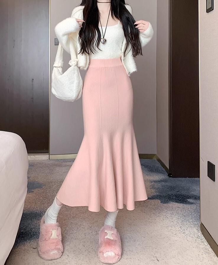 ワンステップ スカート ニットスカート ロング丈 フィッシュテール かわいい 大人可愛い きれいめ カジュアル 大人 上品 おしゃれ お洒落 かっこいい 大人女子 ラブリー キュート ガーリー 個性的