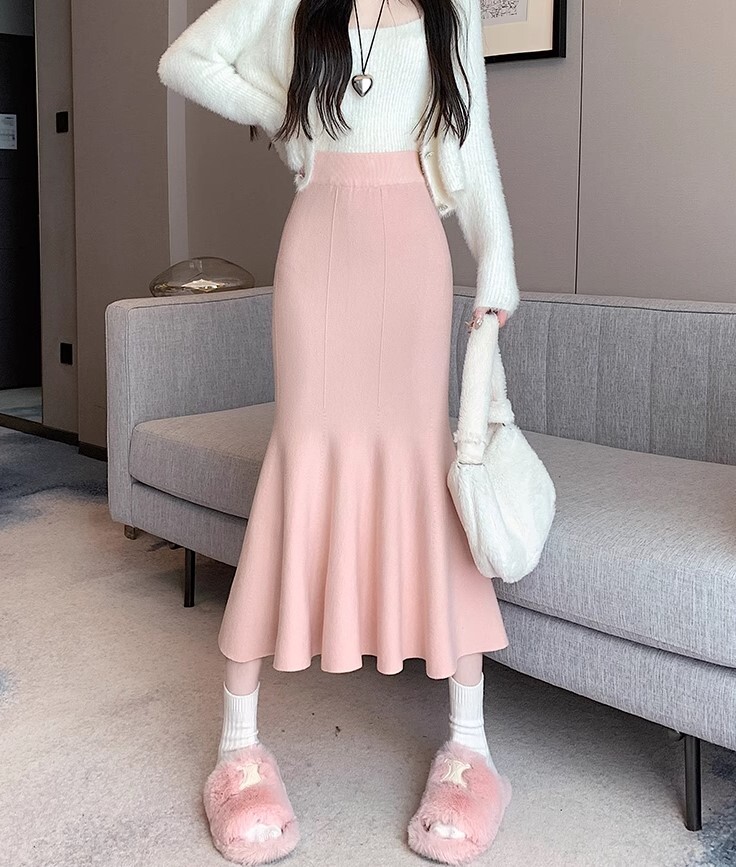 ワンステップ スカート ニットスカート ロング丈 フィッシュテール かわいい 大人可愛い きれいめ カジュアル 大人 上品 おしゃれ お洒落 かっこいい 大人女子 ラブリー キュート ガーリー 個性的