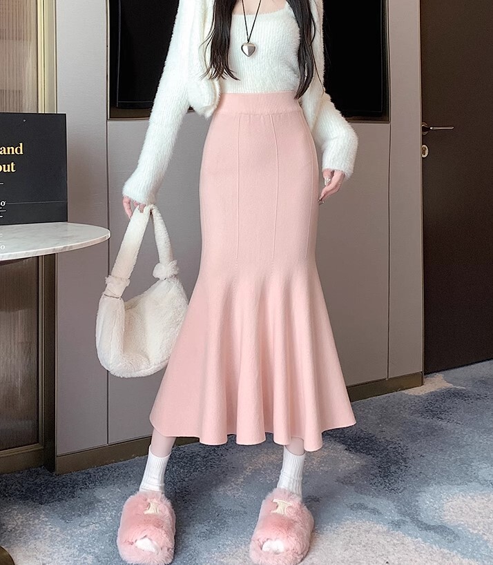 ワンステップ スカート ニットスカート ロング丈 フィッシュテール かわいい 大人可愛い きれいめ カジュアル 大人 上品 おしゃれ お洒落 かっこいい 大人女子 ラブリー キュート ガーリー 個性的