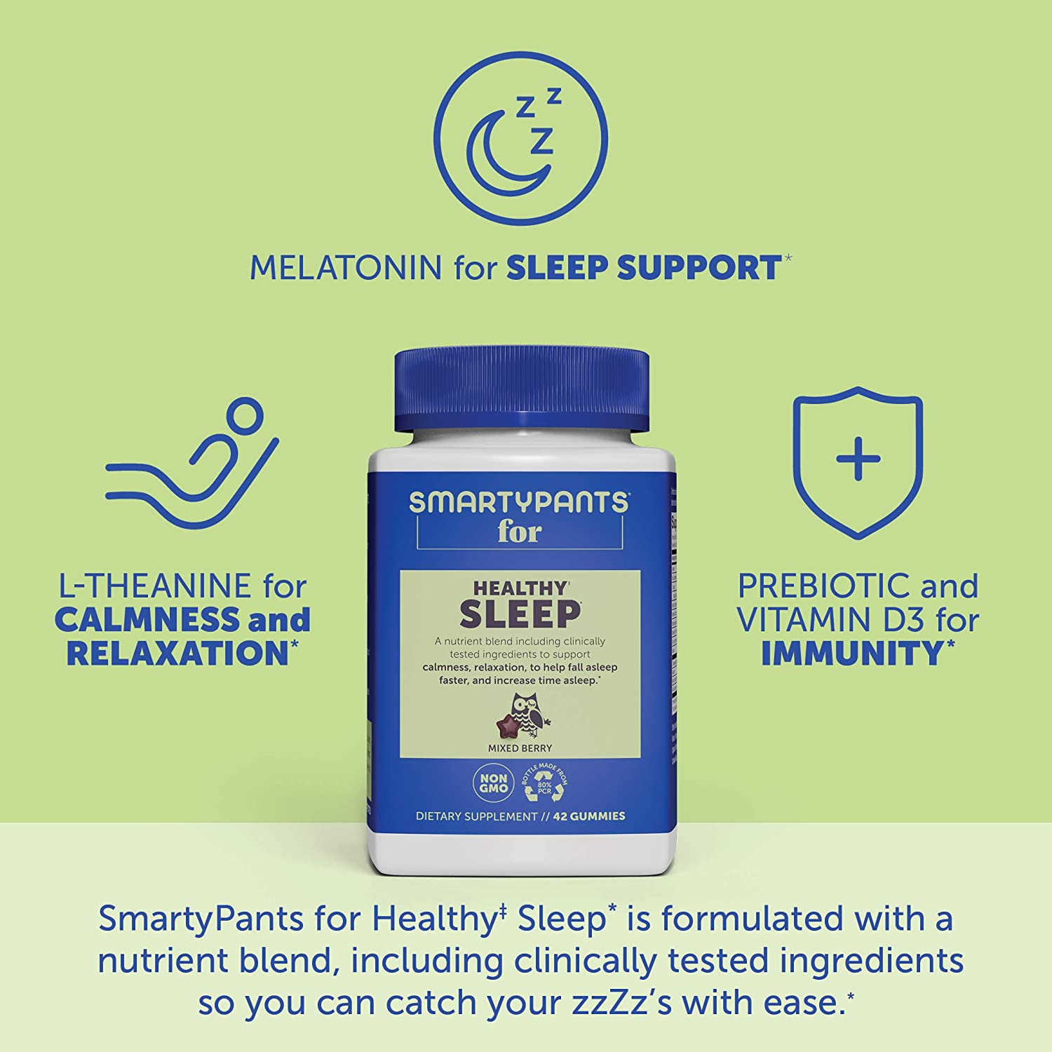 SmartyPants大人の健康睡眠毎日グミマルチビタミン:睡眠サポートのための非習慣形成落ち着き