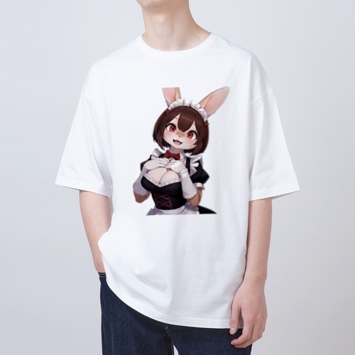 【文字入れ可能受注生産】ウサギの女の子　メイド　ケモナー　ネザーランドドワーフ オーバーサイズTシャツ