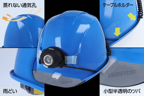 ヘルメット ヘッドライト用アタッチメント付き 産業用 作業用 飛来落下物用 墜落時保護用 成型内装 ブルー