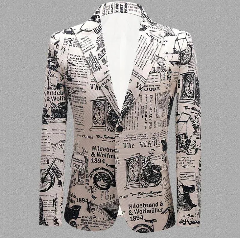 【急速出荷!】メンズ ステージ衣装 スーツジャケット 花柄 総柄 一個釦 スーツ タキシード 紳士服 孔雀ジャカード おしゃれ アメカジ 個性 新聞プリント 舞台 スーツ 結婚式 パーティー 忘 DJ