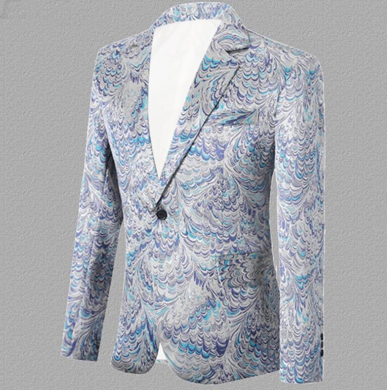 【急速出荷!】メンズ ステージ衣装 スーツジャケット 花柄 総柄 一個釦 スーツ タキシード 紳士服 孔雀ジャカード おしゃれ アメカジ 個性 新聞プリント 舞台 スーツ 結婚式 パーティー 忘 DJ