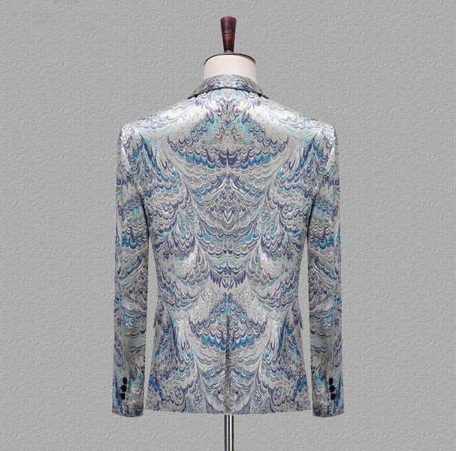 【急速出荷!】メンズ ステージ衣装 スーツジャケット 花柄 総柄 一個釦 スーツ タキシード 紳士服 孔雀ジャカード おしゃれ アメカジ 個性 新聞プリント 舞台 スーツ 結婚式 パーティー 忘 DJ