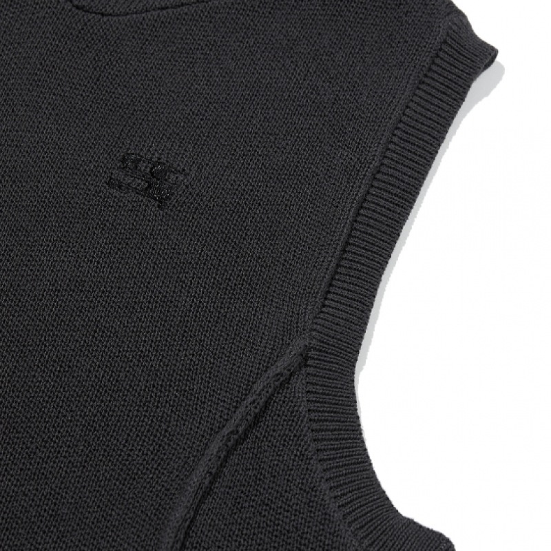 CODEGRAPHY (ウィメンズ) WAVE ロゴ シンボル ニット フーディ ベスト_チャコール CODEGRAPHY (ウィメンズ) WAVE ロゴ シンボル ニット フーディ ベスト_チャコール