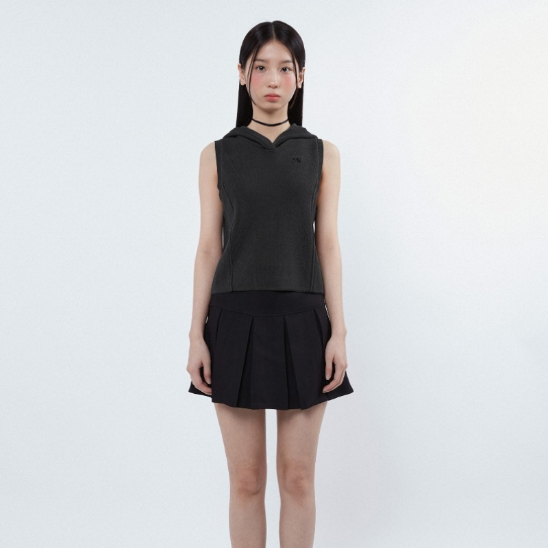 CODEGRAPHY (ウィメンズ) WAVE ロゴ シンボル ニット フーディ ベスト_チャコール CODEGRAPHY (ウィメンズ) WAVE ロゴ シンボル ニット フーディ ベスト_チャコール