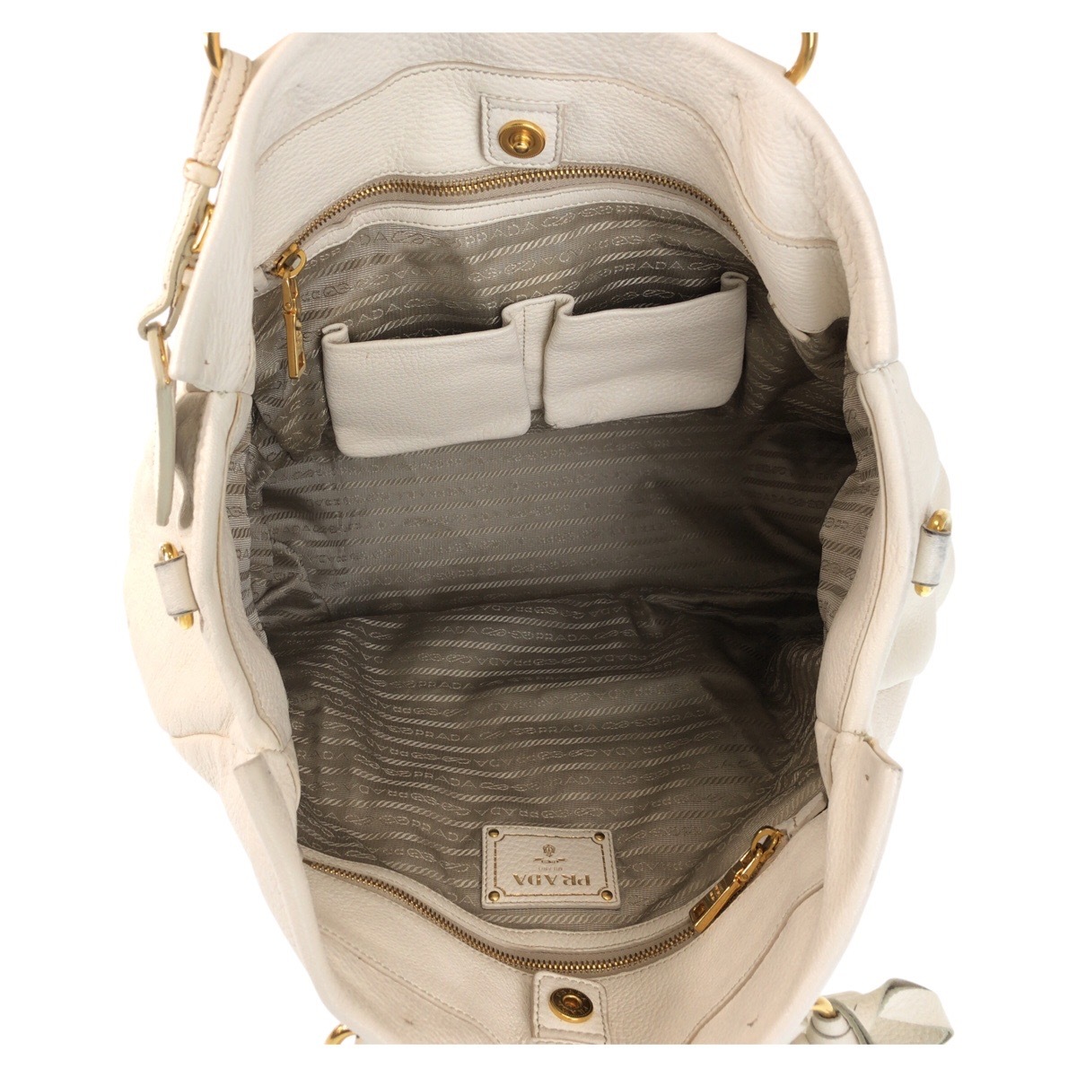 ホワイトレザー トートバッグ ゴールド金具