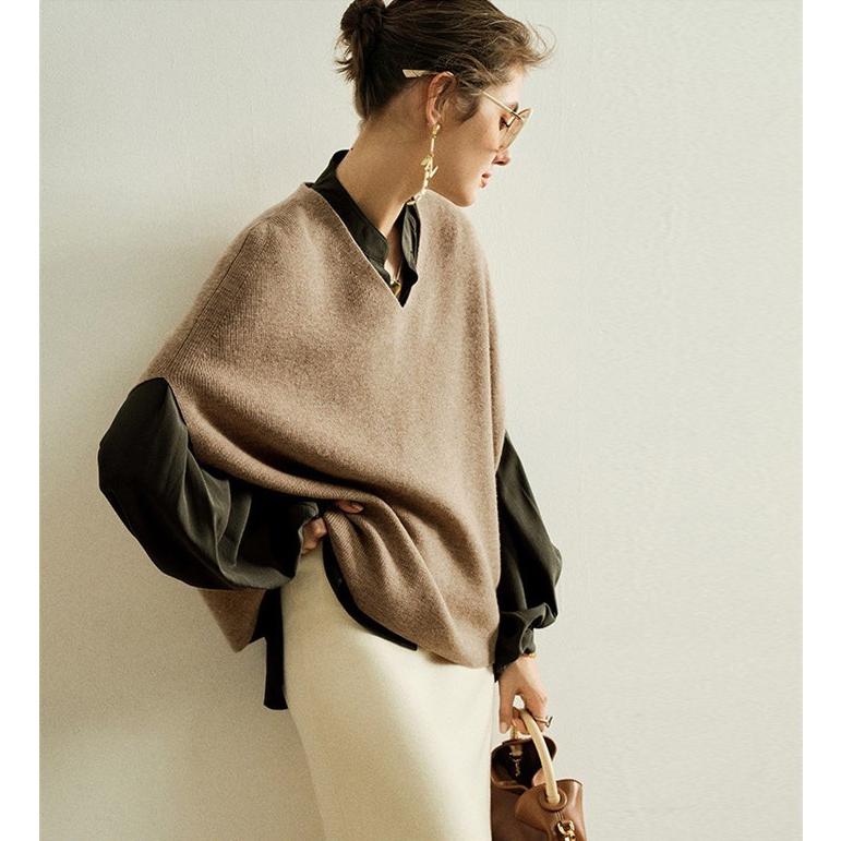 ニットベスト レディース 大きいサイズ ニット 40代 トップス ベスト Vネック ノースリーブ ロング丈 シンプル 無地 カジュアル レイヤード 重ね着 上品