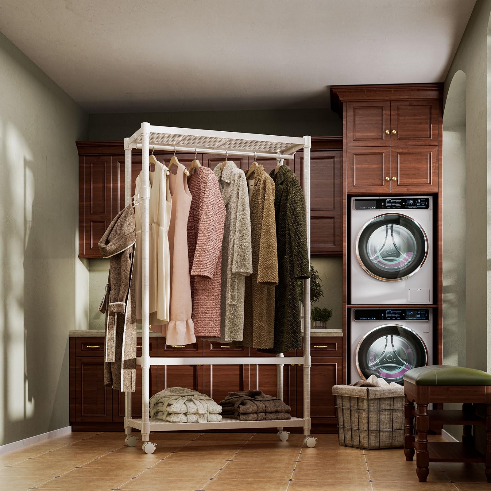 IZEUK ハンガーラック キャスター付き3段 パイプ付き ハンガー 多機能収納 服 棚 工具付属 突っ張りポールハンガー ダブル 高耐荷重 耐久性 頑丈 ワイヤー衣類ラック メタルラック 金属製自立 IZEUK ハンガーラック キャスター付き3段 パイプ付き ハンガー 多機能収納 服 棚 工具付属 突っ張りポールハンガー ダブル 高耐荷重 耐久性 頑丈 ワイヤー衣類ラック メタルラック 金属製自立