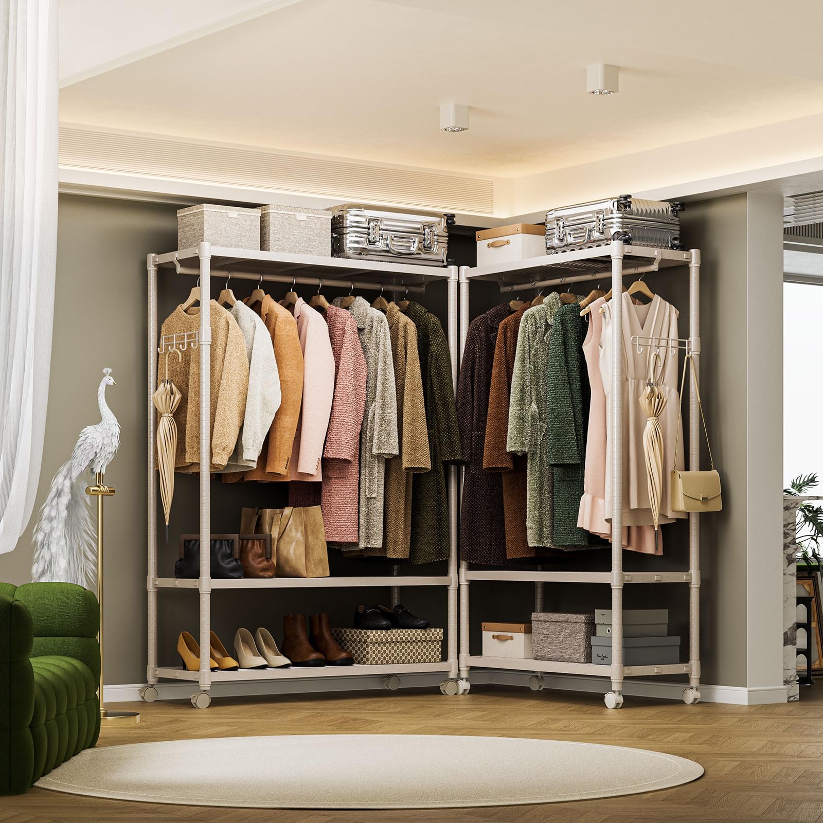 IZEUK ハンガーラック キャスター付き3段 パイプ付き ハンガー 多機能収納 服 棚 工具付属 突っ張りポールハンガー ダブル 高耐荷重 耐久性 頑丈 ワイヤー衣類ラック メタルラック 金属製自立 IZEUK ハンガーラック キャスター付き3段 パイプ付き ハンガー 多機能収納 服 棚 工具付属 突っ張りポールハンガー ダブル 高耐荷重 耐久性 頑丈 ワイヤー衣類ラック メタルラック 金属製自立