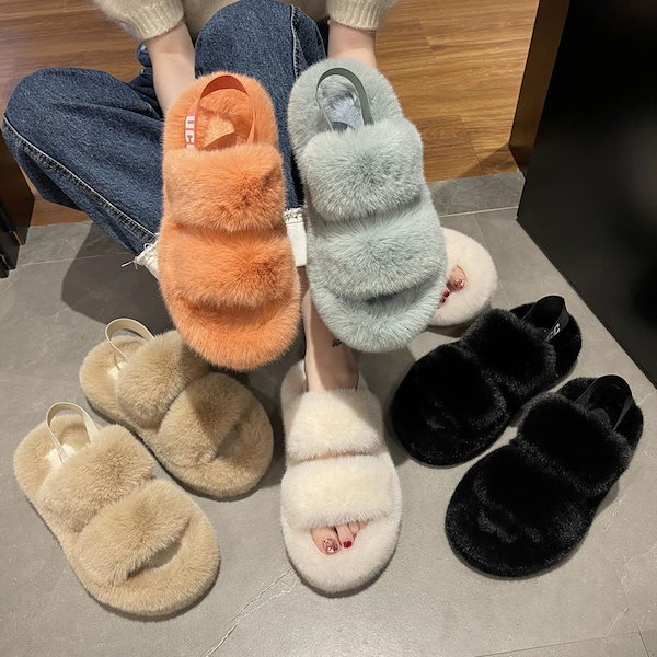 Qoo10] ファーサンダル 厚底 5CM ふわふわ2