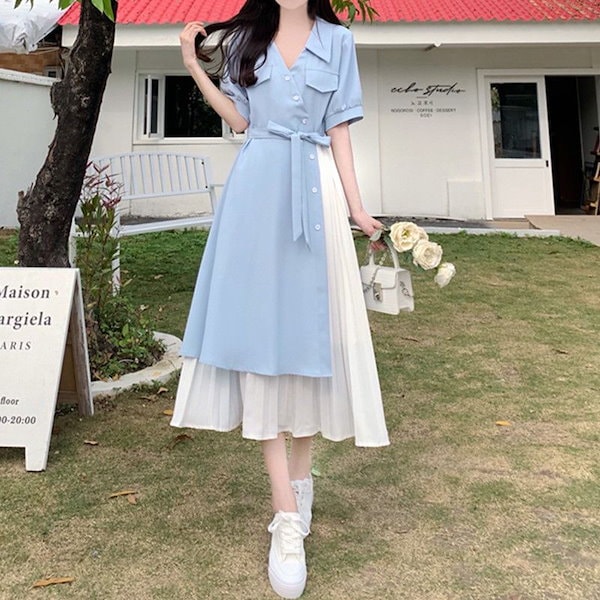 Qoo10] 夏新作 レトロフレンチ vネック ロング