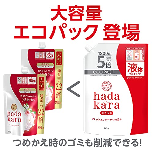 【4袋セット】hadakara ハダカラ ボディーソープ液体タイプ詰替 フレッシュフローラル大容量1800ml×4