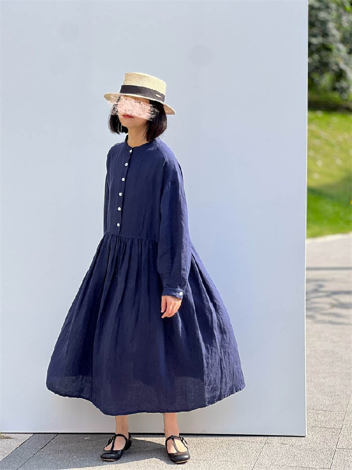 ワンピース リネン100% 長袖 秋 春 シャツワンピース スタンドカラー レディース リネン 麻 無地 長袖 大きいサイズ チュニック ゆったり ナチュラル オシャレ シンプル カジュアル 着回し ワンピース リネン100% 長袖 秋 春 シャツワンピース スタンドカラー レディース リネン 麻 無地 長袖 大きいサイズ チュニック ゆったり ナチュラル オシャレ シンプル カジュアル 着回し