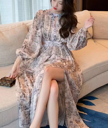 レディース ワンピース ドレス ロング マキシ 長袖 ボリューム袖 ランタンスリーブ ラウンドネック フレア Aライン フェミニン シフォン スリット ファスナー ハイウエスト 異国風 肌見せ レディース ワンピース ドレス ロング マキシ 長袖 ボリューム袖 ランタンスリーブ ラウンドネック フレア Aライン フェミニン シフォン スリット ファスナー ハイウエスト 異国風 肌見せ