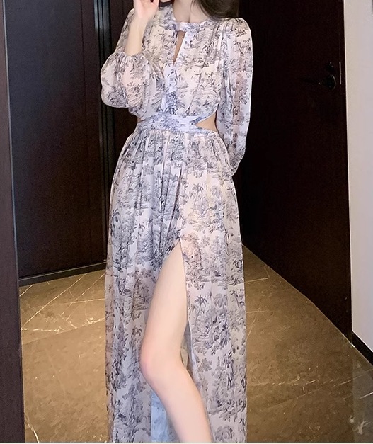 レディース ワンピース ドレス ロング マキシ 長袖 ボリューム袖 ランタンスリーブ ラウンドネック フレア Aライン フェミニン シフォン スリット ファスナー ハイウエスト 異国風 肌見せ レディース ワンピース ドレス ロング マキシ 長袖 ボリューム袖 ランタンスリーブ ラウンドネック フレア Aライン フェミニン シフォン スリット ファスナー ハイウエスト 異国風 肌見せ