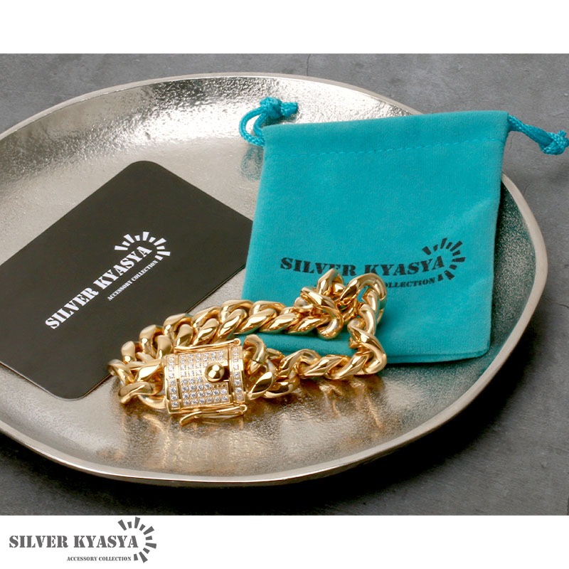 ステンレスCZ喜平ブレスレット 14mm [b284-gold-14mm]