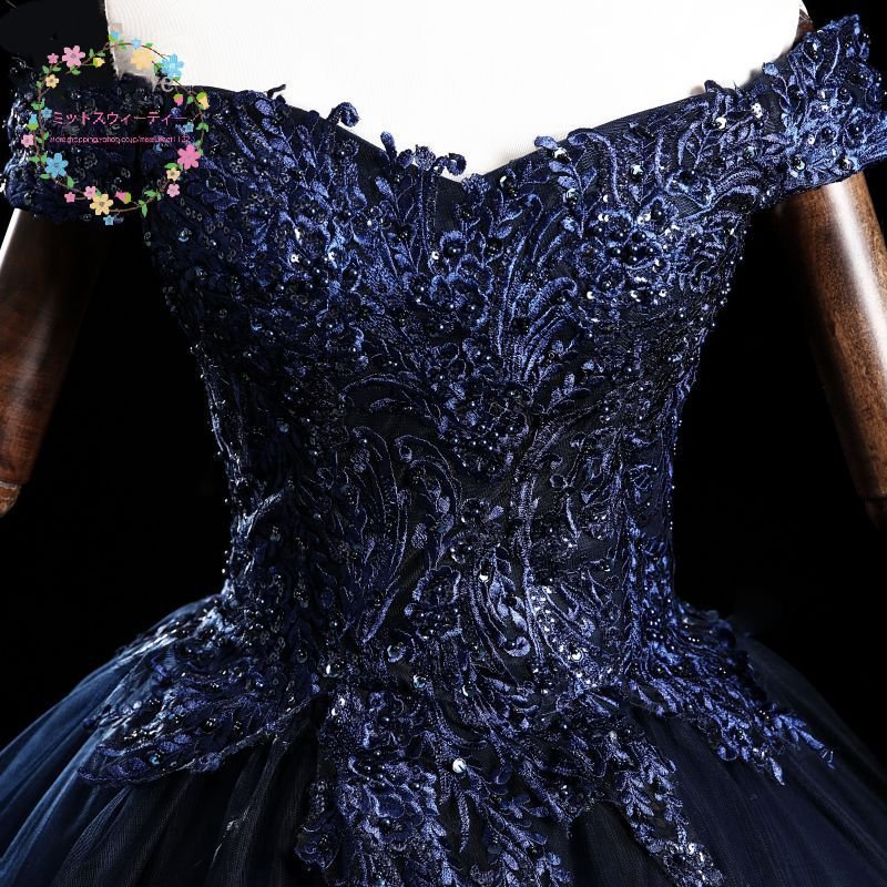 カラードレス ロングドレス 発表会 色変更可能 演奏会 コンサート 主役 ネイビー イブニングドレス