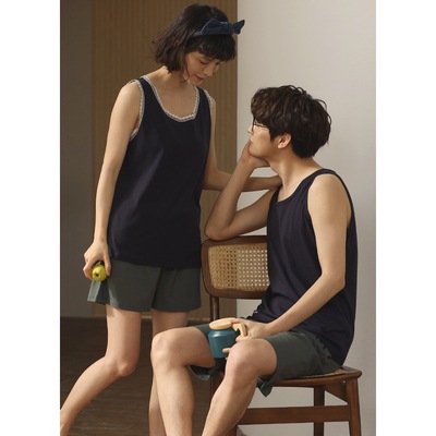 カップルのパジャマ女性の夏の純綿のベスト... : 下着・レッグウェア お得正規品