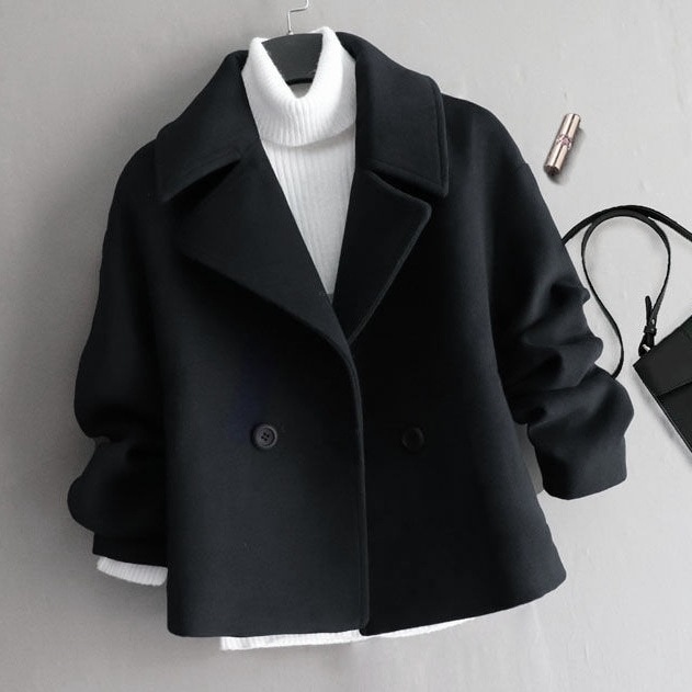 【韓国の人気爆発】 シンプル 通勤 無地 ボタン 折襟 ショート丈 コート レディース