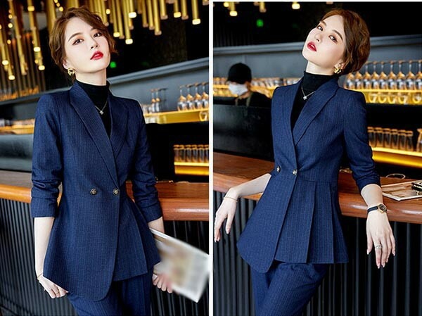 【本日限定】ストライプスーツ レディース 大きいサイズ 通勤 事務服 就活 就職活動 面接 仕事着 フォーマル 上下セット 長袖 オフィス ビジネス 事務服 制服 おしゃれ ネイビー 黒 大きいサイズ v6bet.boo