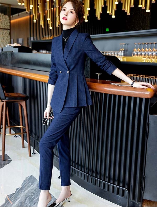 【本日限定】ストライプスーツ レディース 大きいサイズ 通勤 事務服 就活 就職活動 面接 仕事着 フォーマル 上下セット 長袖 オフィス ビジネス 事務服 制服 おしゃれ ネイビー 黒 大きいサイズ v6bet.boo