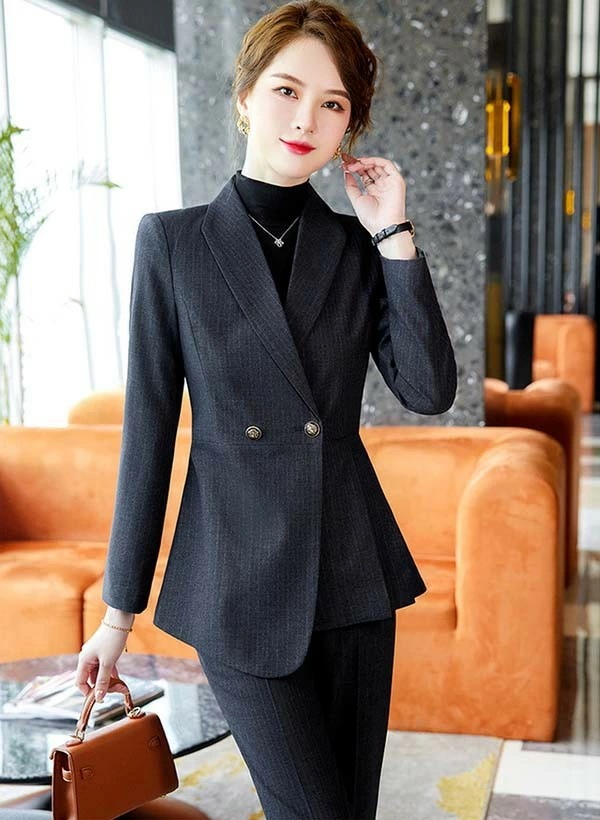 【本日限定】ストライプスーツ レディース 大きいサイズ 通勤 事務服 就活 就職活動 面接 仕事着 フォーマル 上下セット 長袖 オフィス ビジネス 事務服 制服 おしゃれ ネイビー 黒 大きいサイズ v6bet.boo