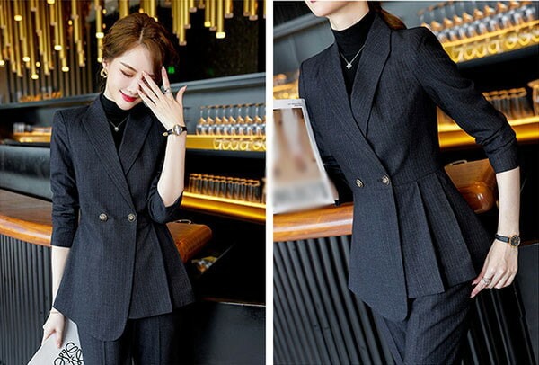 【本日限定】ストライプスーツ レディース 大きいサイズ 通勤 事務服 就活 就職活動 面接 仕事着 フォーマル 上下セット 長袖 オフィス ビジネス 事務服 制服 おしゃれ ネイビー 黒 大きいサイズ v6bet.boo