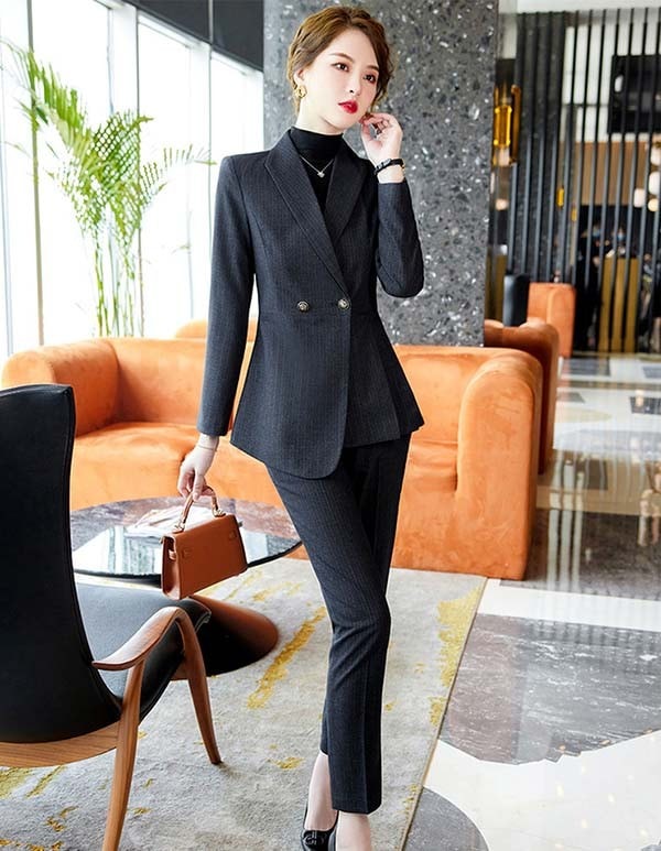 【本日限定】ストライプスーツ レディース 大きいサイズ 通勤 事務服 就活 就職活動 面接 仕事着 フォーマル 上下セット 長袖 オフィス ビジネス 事務服 制服 おしゃれ ネイビー 黒 大きいサイズ v6bet.boo