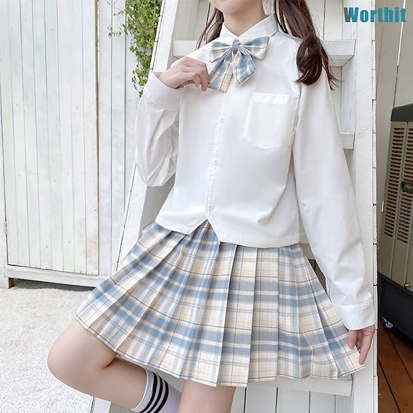 Worthit] 女子制服 学生服 チェック柄 プリーツスカート スクールリボン 2点セット JK制服