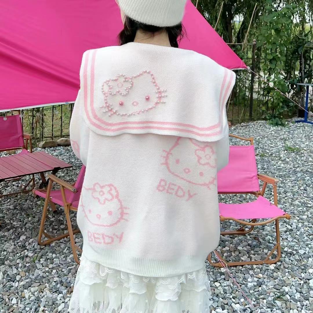 カーディガン ニット レディース キティちゃん セーラー襟 可愛い セーター ゆったり ニットカーディガン 服 トップス カジュアル カーディガン ニット レディース キティちゃん セーラー襟 可愛い セーター ゆったり ニットカーディガン 服 トップス カジュアル