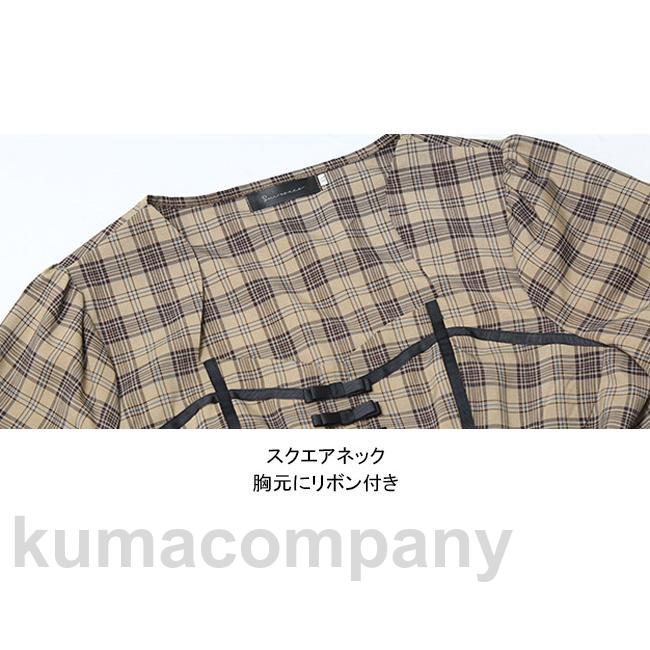 ワンピース ロング丈 ショート丈 ワンピ 長袖 大きいサイズ チェック柄 バイカラー スクエアネック 着やせ ソフト シンプル 無地 快適 着回し 可愛い