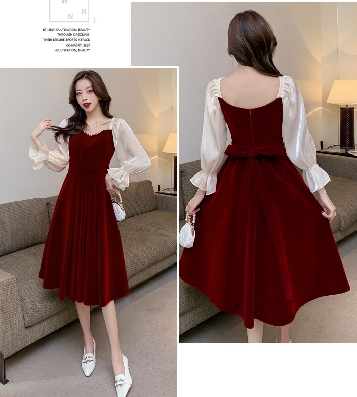 レディース ベルベット ワンピース スクエアネック パール キャンディースリーブ バックリボン フォーマル お呼ばれ パーティー 大人可愛い ママコーデ ママファッション 韓国系 オルチャン 人気 ト レディース ベルベット ワンピース スクエアネック パール キャンディースリーブ バックリボン フォーマル お呼ばれ パーティー 大人可愛い ママコーデ ママファッション 韓国系 オルチャン 人気 ト