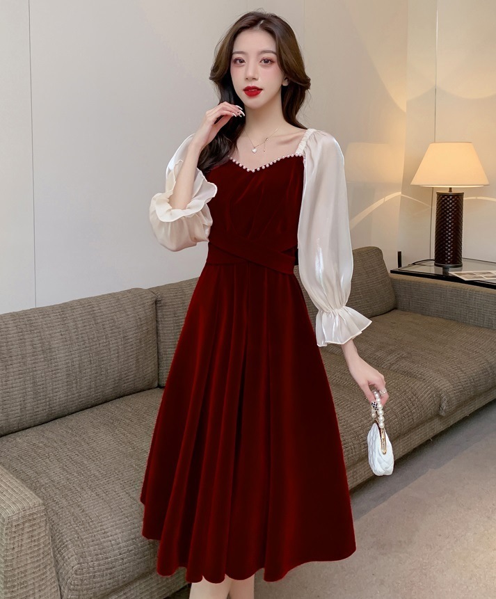 レディース ベルベット ワンピース スクエアネック パール キャンディースリーブ バックリボン フォーマル お呼ばれ パーティー 大人可愛い ママコーデ ママファッション 韓国系 オルチャン 人気 ト レディース ベルベット ワンピース スクエアネック パール キャンディースリーブ バックリボン フォーマル お呼ばれ パーティー 大人可愛い ママコーデ ママファッション 韓国系 オルチャン 人気 ト