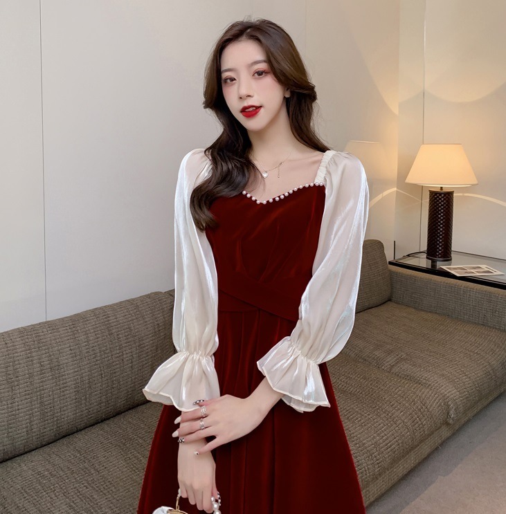 レディース ベルベット ワンピース スクエアネック パール キャンディースリーブ バックリボン フォーマル お呼ばれ パーティー 大人可愛い ママコーデ ママファッション 韓国系 オルチャン 人気 ト レディース ベルベット ワンピース スクエアネック パール キャンディースリーブ バックリボン フォーマル お呼ばれ パーティー 大人可愛い ママコーデ ママファッション 韓国系 オルチャン 人気 ト