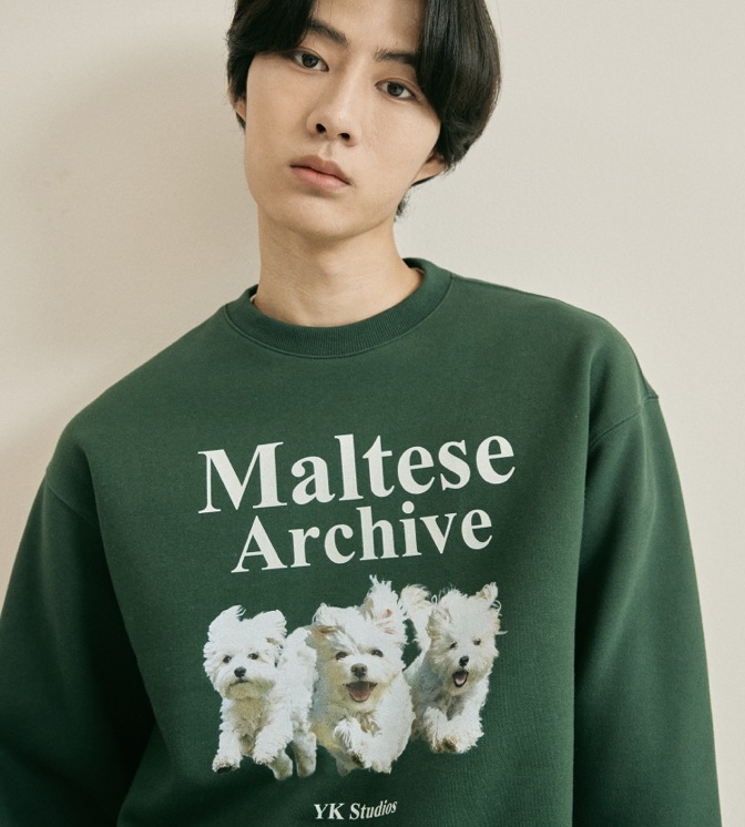 [ピオ/エラスト スンヨプ 着用] マルチーズ アーカイブ マンツーマンTシャツ グリーン/人気ジュエリー 韓国ファッションスタイル デイリーアクセサリー SNSで人気