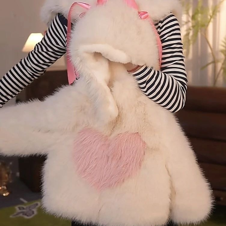 女の子 2024 冬 かわいいバニー ベビー ぬいぐるみ ベルベット 厚手 ジャケット 親子スタイル トップ r n1001- ジャイアントキュートラビットファージャケット r n2000- サイズ